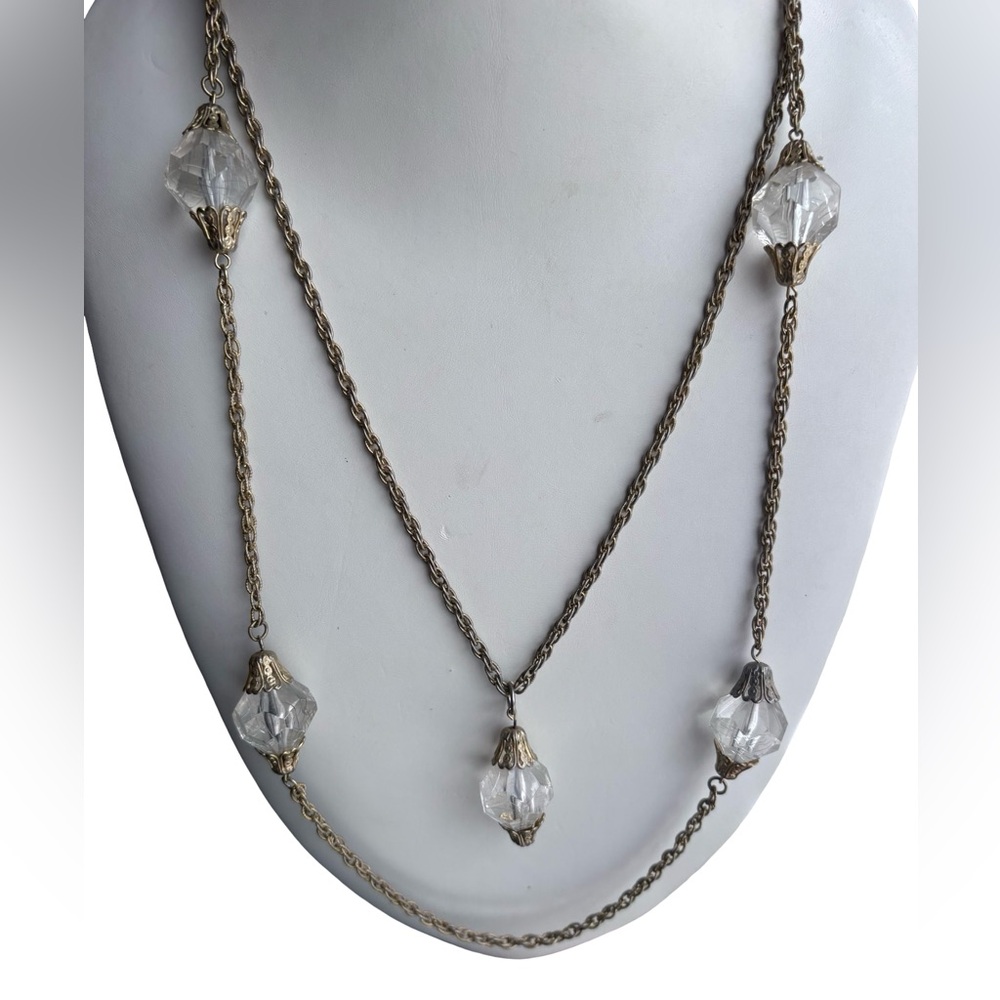 Antique/Vintage Art Deco Flapper Crystal Drop Necklace Long Layered Chain